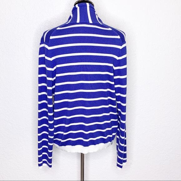 White + Warren blue white striped open front cardigan sweater size Large - Picture 2 of 11